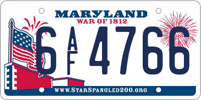 MD license plate 6AF4766