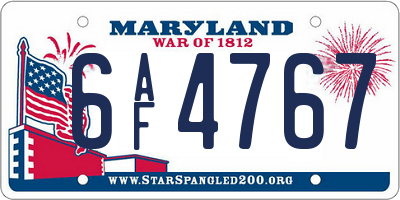 MD license plate 6AF4767