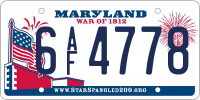 MD license plate 6AF4778