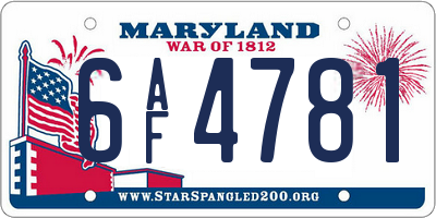 MD license plate 6AF4781