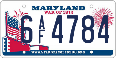 MD license plate 6AF4784