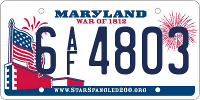 MD license plate 6AF4803