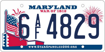MD license plate 6AF4829