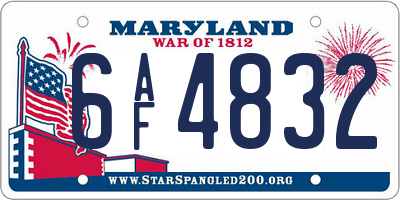 MD license plate 6AF4832