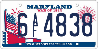 MD license plate 6AF4838