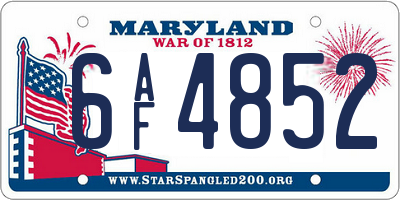 MD license plate 6AF4852
