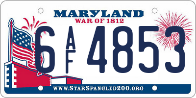 MD license plate 6AF4853