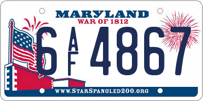 MD license plate 6AF4867