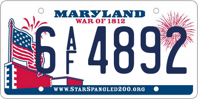 MD license plate 6AF4892