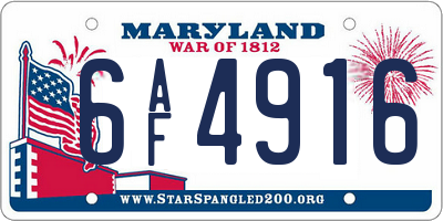 MD license plate 6AF4916