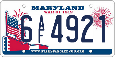 MD license plate 6AF4921