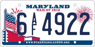 MD license plate 6AF4922