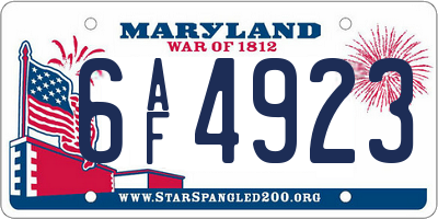 MD license plate 6AF4923