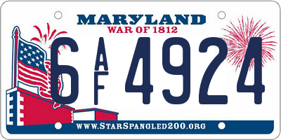 MD license plate 6AF4924