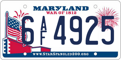 MD license plate 6AF4925