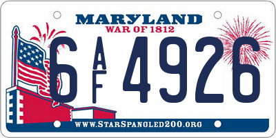 MD license plate 6AF4926