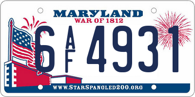 MD license plate 6AF4931
