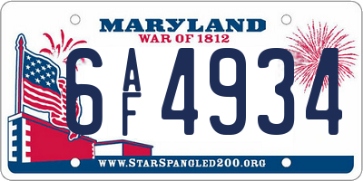 MD license plate 6AF4934