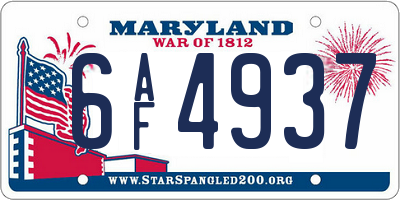 MD license plate 6AF4937