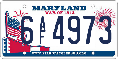 MD license plate 6AF4973