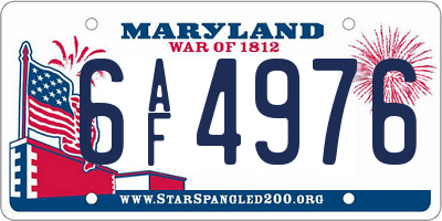MD license plate 6AF4976