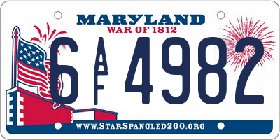 MD license plate 6AF4982