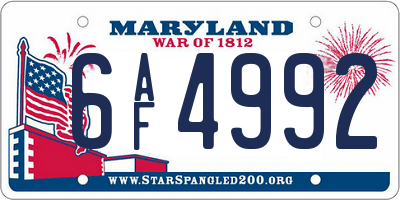 MD license plate 6AF4992