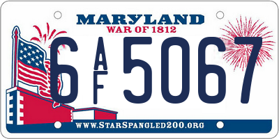 MD license plate 6AF5067