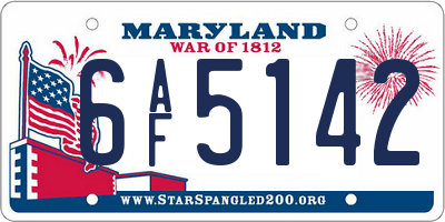 MD license plate 6AF5142