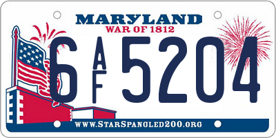 MD license plate 6AF5204