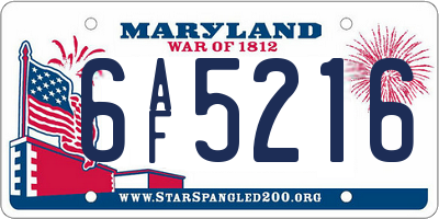 MD license plate 6AF5216