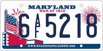 MD license plate 6AF5218