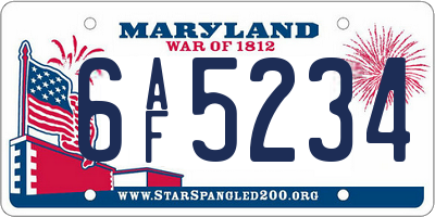 MD license plate 6AF5234