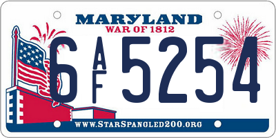 MD license plate 6AF5254