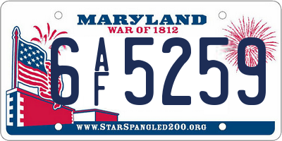 MD license plate 6AF5259