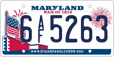 MD license plate 6AF5263