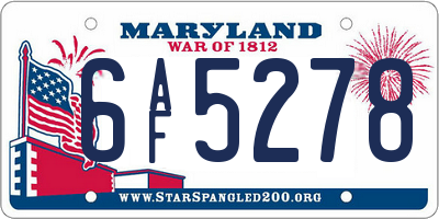 MD license plate 6AF5278