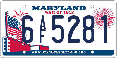 MD license plate 6AF5281