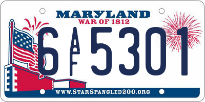 MD license plate 6AF5301