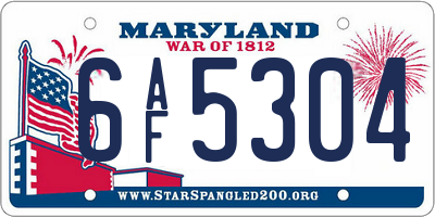 MD license plate 6AF5304