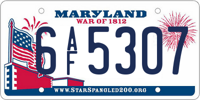 MD license plate 6AF5307
