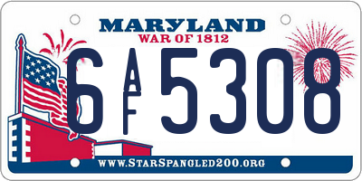 MD license plate 6AF5308