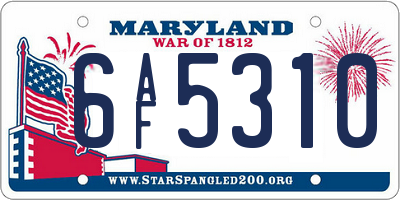 MD license plate 6AF5310