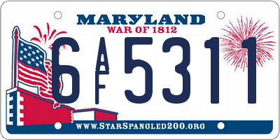 MD license plate 6AF5311