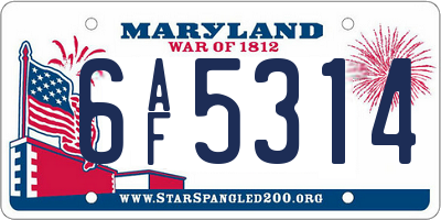 MD license plate 6AF5314