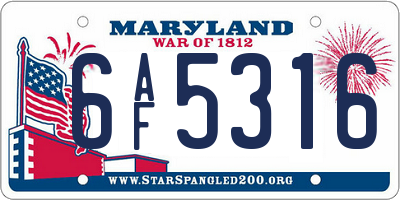 MD license plate 6AF5316