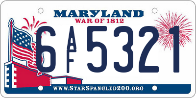 MD license plate 6AF5321