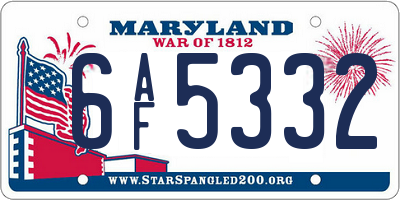MD license plate 6AF5332