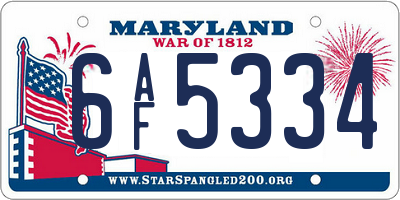MD license plate 6AF5334