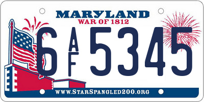 MD license plate 6AF5345